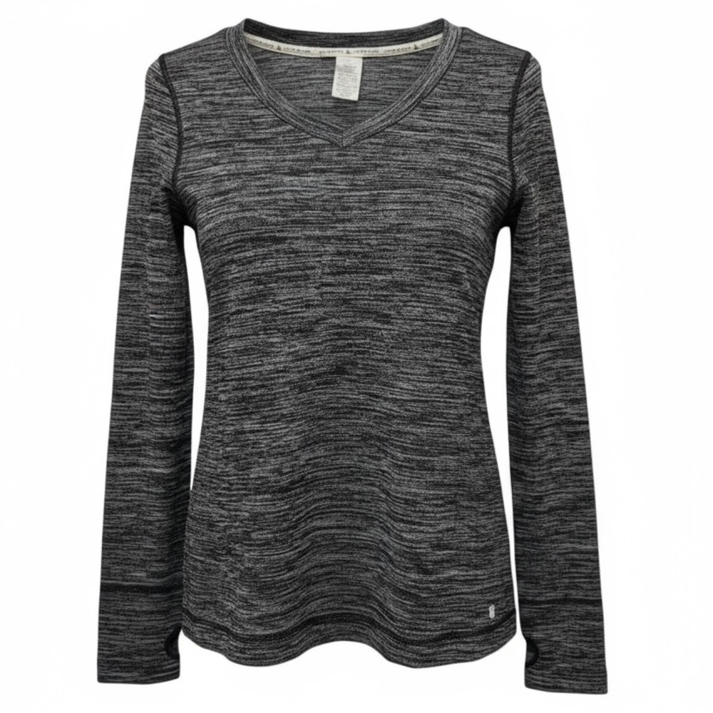 356 Lucky Brand |NWOT Space Dye Black Performance Long Sleeve VNeck Top (Size S) - Picture 14 of 14